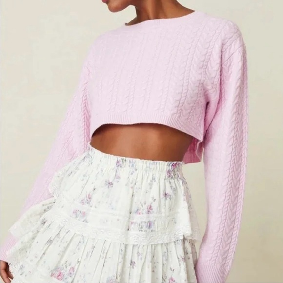 LoveShackFancy Sweaters - LoveShackFancy Calloway Crop Sweater - Pale Rose - Medium